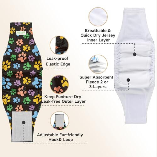Image of Wegreeco Washable Male Dog Diapers (Pack of 3) - Washable Male Dog Belly Wrap (Colorful Footprints, X-Small)