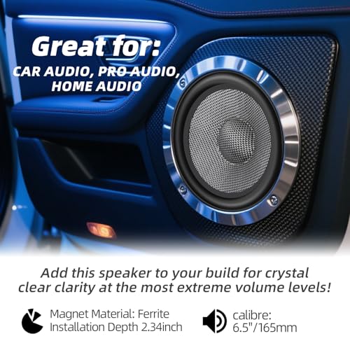 Image of Upgrade 6.5 inch Car Midrange Speakers, 300W Peak Power Carbon Fiber Cones, 4 Ohm Mid-Bass Stereo Audio - High Sensitivity, Shockproof Design (Pair)