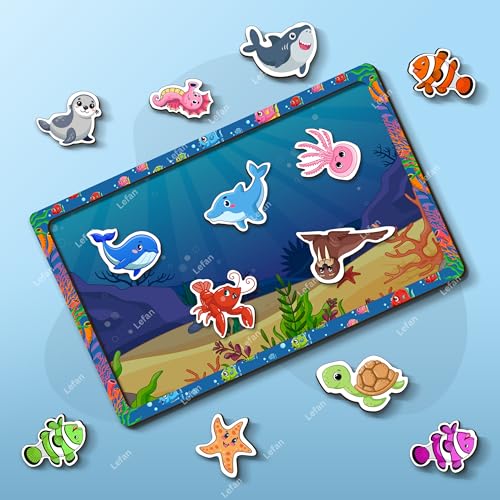 Image of Lefan Wooden Magnetic Fishing Game for Kids Montessori Toddler Toy with 1 Magnetic Rod and Assorted Wooden Fish Fine Motor Skill Development Toy for Boys & Girls Ages 3 4 5 6 7+