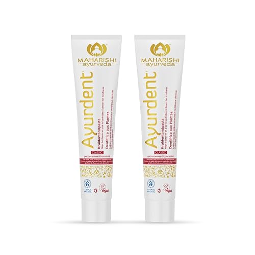 Maharishi Ayurveda Ayurdent Classic Toothpaste | Unique Saliva Balancing Formula | For Toothache, Bleeding Gums, Sensitivity, Cavities, Plaque & Bad breath | Non Foaming, SLS & Fluoride Free Pack of 2