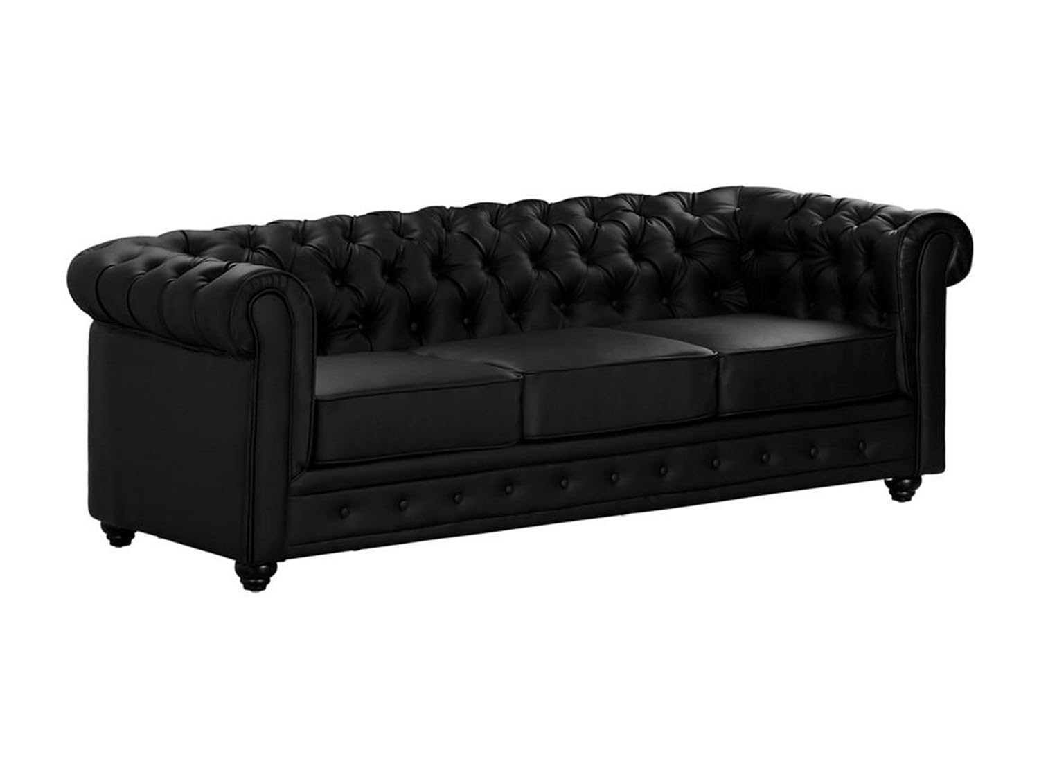 Vente-​unique Chesterfield - Divano a 3 posti in simile, colore: Nero