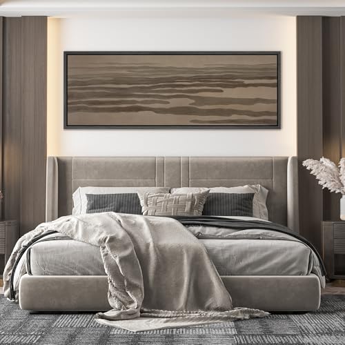 Image of MUDECOR Large Framed Canvas Print Wall Art Neutral Abstract Earth Tone Horizontal Flow Antique Retro Ready to Hang Painting for Living Room Bedroom Multi-Sizes - 60 inchx20 inch