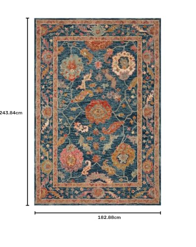 Image of Hand-Tufted Wool Carpet for Living Room 6x8 feet Blue Traditional Design Anti-Skid High Pile Thick Carpet & Rugs for Bedroom & Hall