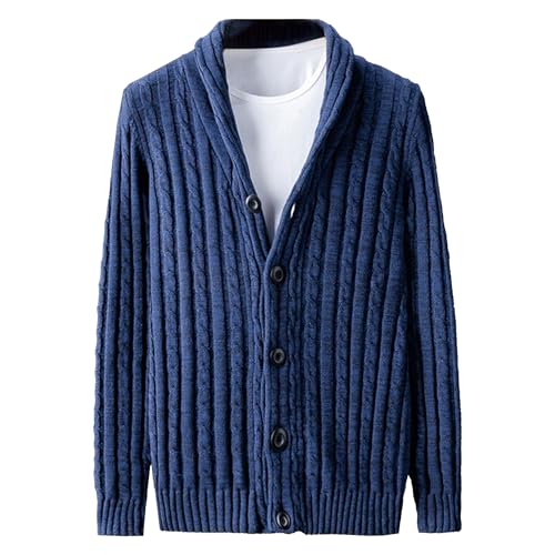 DGHM-JLMY Men's Cardigan Sweaters Button Down Full Zip Open Front Cable Knit Coat Cable Knitted Ribbed Jackets Outwear