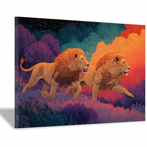 Toile lion abstrait marron 70x100cm tableau encadré de qualité supérieure