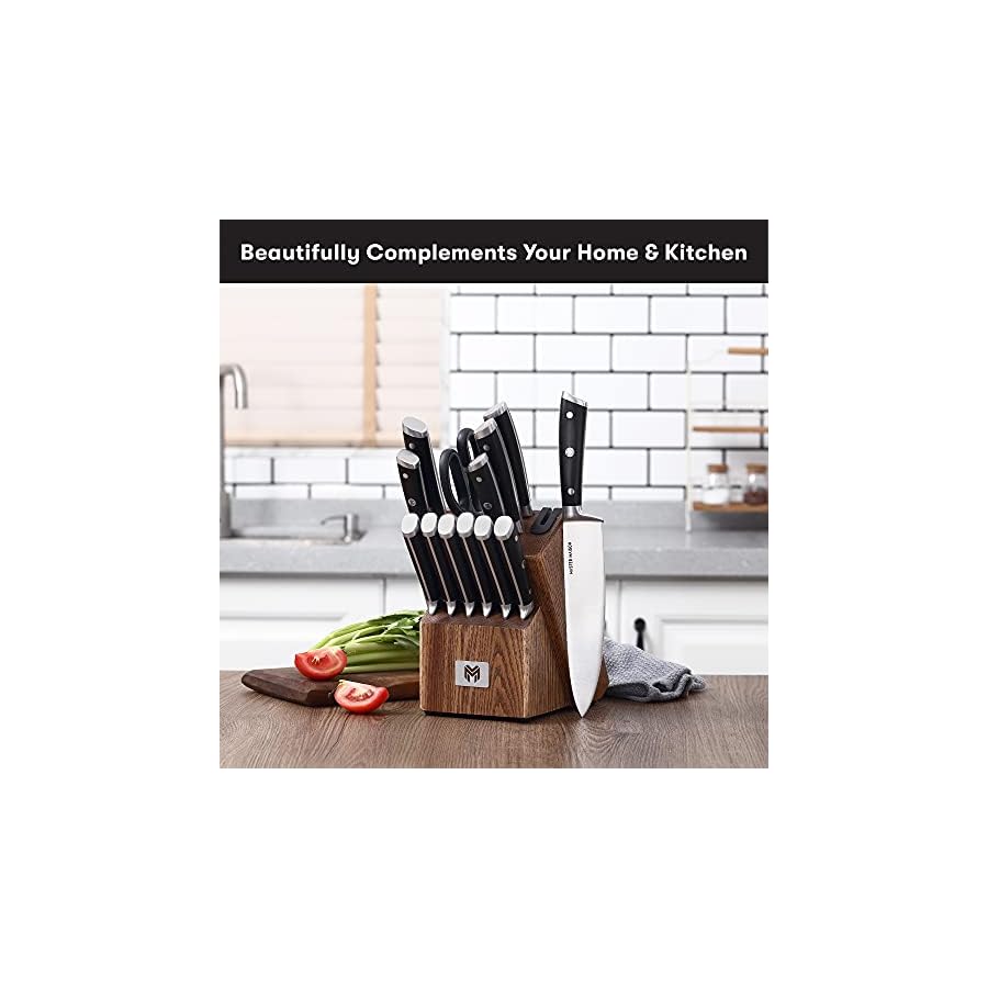 Master-Maison-15-Piece-Kitchen-Knife-Set-Professional-Stainless-Steel-Kitchen-Knives-with-Block-Dual-Sharpener-and-Edge-Guards-Black-Wood-Handle-Full-Tang-Ergonomic-Design Master Maison 15 Piece Kitchen Knife Set - Professional Stainless Steel Kitchen Knives with Block, Dual Sharpener, and Edge Guards - Black Wood Handle - Full Tang, Ergonomic Design