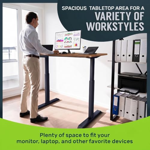 Image of TechOrbits Electric Standing Desk Frame 60 x 24 Inch Tabletop - Motorized Workstation Two Leg Stand Up Desk with Memory Settings and Telescopic Sit Stand Height Adjustment (Black Frame /Wood BrownTop)