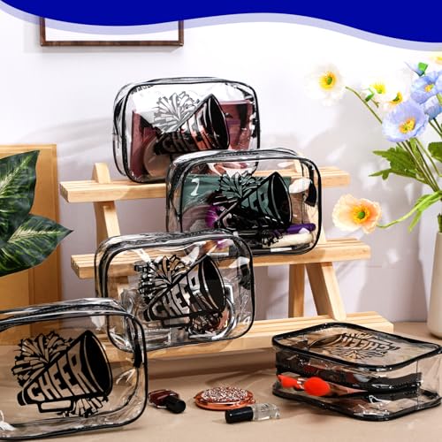 Kacctyen 24 Pcs Black Cheer Makeup Bag Cheer Gifts Bulk for Team 7 x 4.7 x 2.4'' Cosmetic Bag Cheerleader PVC Makeup Case Clear Toiletry Zipper Pouch for Cheerleading Teammates Party Supplies4
