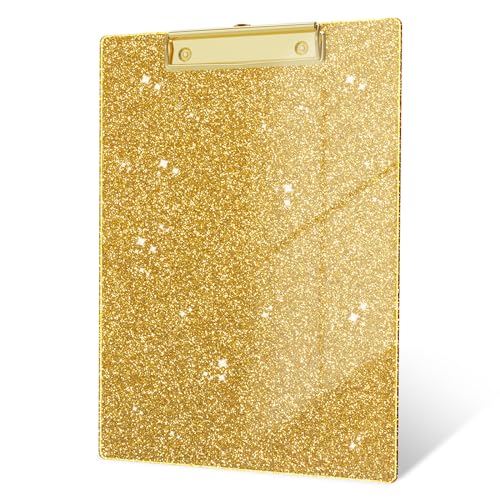 Image of Acrylic Confetti Clipboards, Sparkly Clip Board with Low Profile Gold Clip, Designed for Classroom School and Office Use, A4 Letter Size 9 x 12.5 in, Gold