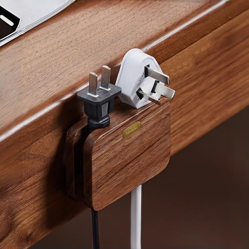 Sujeta cables adhesivo de madera maciza para cables gruesos - Gestión de cables para mesita de noche, cocina, PC, TV y oficina, organizador de cables USB