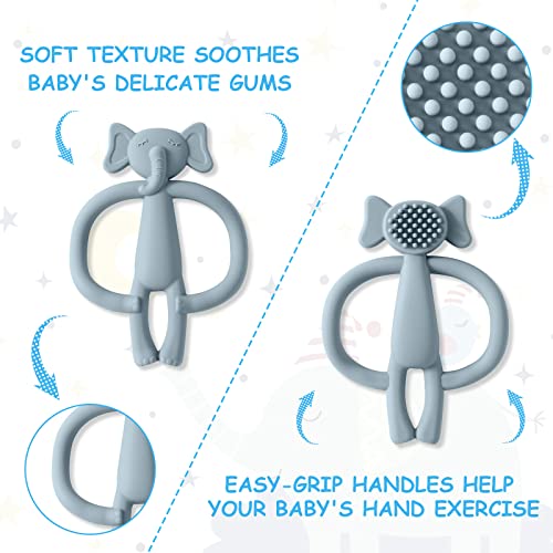 Vicloon Baby Beißspielzeug, 2 Stück Elefant Zahnungshilfe, Beißring aus Silikon BPA-frei,wundes Zahnfleisch zu stimulieren und zu massieren,ab 3 Monaten-grau+grün – Bild 4