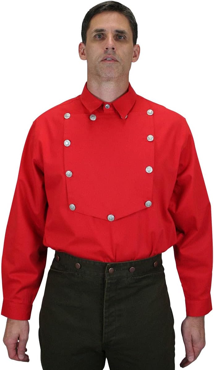 Historical Emporium Men's Classic Collar Removeable Bib Front Cotton Work Shirt, Old West Cowboy Period Reenactment