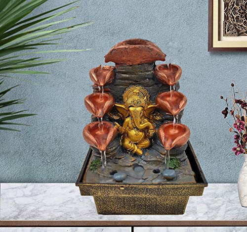 Image of GTC Beautiful Lord Ganesha Mini Waterfall Fountain Show with Electric Water Pump for Home Decoration for Diwali Birthday Anniversary showpiece (1737)