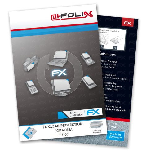 Displayschutz@FoliX atFoliX Lámina Protectora de Pantalla FX-Clear para Nokia C1-02 - ¡Protección para la Pantalla Transparente como el Cristal! Máxima Calidad