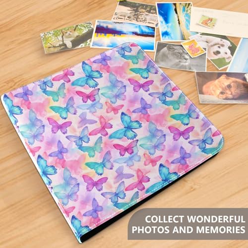 Álbum de fotos grande JIPONI con mariposas acuarela, álbumes de scrapbooking con cubierta de cuero DIY para fotos de 4x6, 5x7 y 6x8 pulgadas, libro de recuerdos autoadhesivo para bodas, bebés y familia miniatura 6