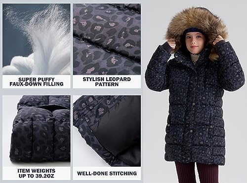 Image of SOLOCOTE Girls Puffer Winter Coat Fake-Down Fur Hood Fleece Lined Heavyweight Water-Resistant Jacket