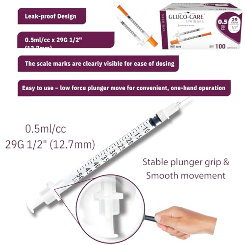 Image of 0.5 ml /cc Syringes 29G x 1 /2'' (12.7mm), 100 /box | Fine Tip, Home & Lab Use, Clear Barrel, Bold Scale, Smooth Plunger Movement with back-end stopper, Leak-Proof Design
