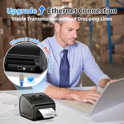Image of Bluetooth Thermal Label Printer 4x6 with Built-in Paper Bin | Support Bluetooth /Ethernet /USB, D550 Pro Shipping Label Printer for Small Business, Office, Home