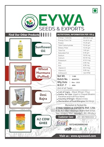 Image of Eywa Seeds & Exports Pvt Ltd Organic Black Wheat Flour (1 Kg) For Eating And Cooking|Kale Gehu Ka Atta|Produce Of India From Organic Farms