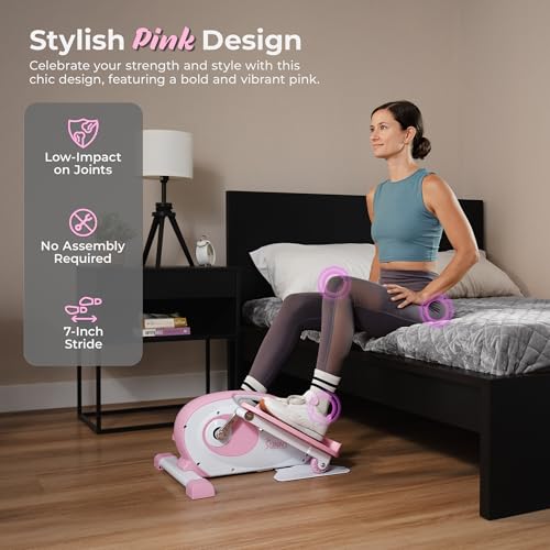 Sunny Health & Fitness Smart Pink Under-Desk Elliptical Trainer, Mini Pedal Exerciser for Home/Office Workout, Portable Machine for Seniors Training, Exclusive Bluetooth Link to SunnyFit App - P2420