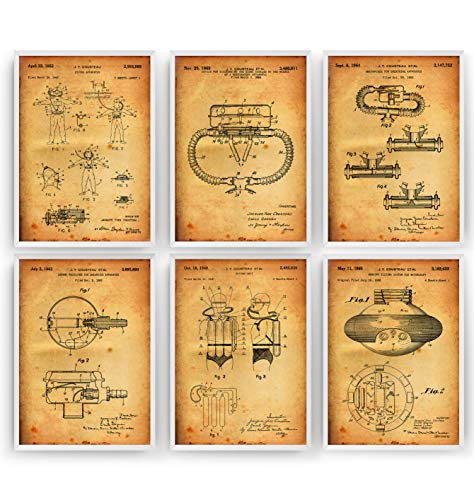 Magic Posters Scuba Diving Set Of 6 Patent Prints - Jacques Cousteau Poster Gift Blueprint Retro Wall Art Original Decor - Frame Not Included #TOP2