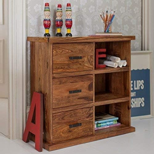Royal Wood Sheesham Wood Handicrafts Chest of 3 Drawer and 3 Shelves Sideboard for Living Room Bedroom Hall Kitchen Office and Multipurpose Use-image-34