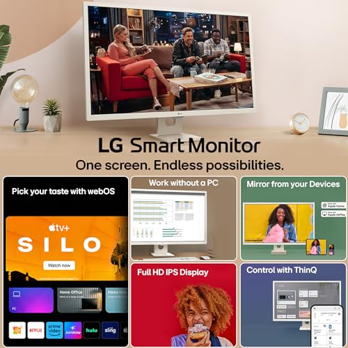 LG 32SR50F Smart Monitor (32", 80cm), FHD IPS Display (1920 x 1080) with webOS, Work & Play Smarter, ThinQ Home Dashboard, AirPlay 2 + Screen Share + Bluetooth, Stylish Design - White view 2