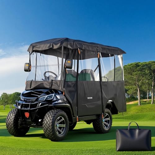 VEVOR Golf Cart Cover Visible Full-Enclosure 2+2/4 Passenger Golf Cart 420D Waterproof Oxford Fabric Club Car Cover Fits Most Carts Club Car Yamaha EZGO Honda PVC Coating & Windproof Hook Design