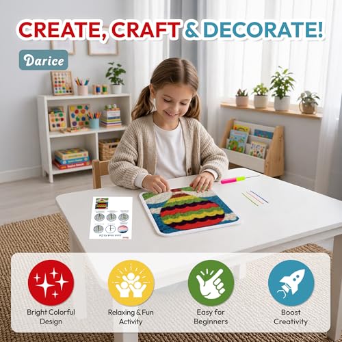 Image of Darice Latch Hook Rug Kit, Hot Air Balloon Design DIY Latch Hook Kit for Kids & Adults, Color Canvas, PreCut Yarn & Hook Tool, Craft Activity & Gift for Kids