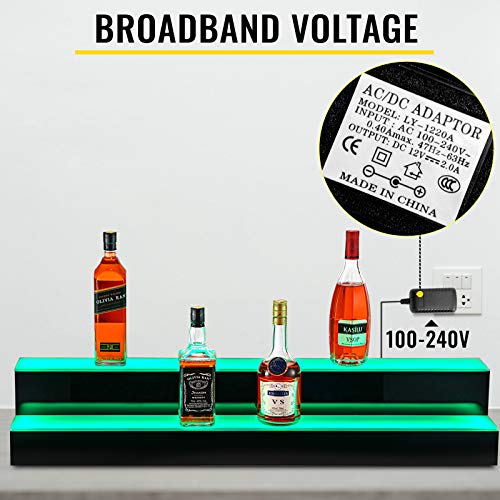 Image of VEVOR LED Lighted Liquor Bottle Display Shelf, 2 Step 40 inch LED Home Bar Shelves, Acrylic Lighted Illuminated Display Rack with RF Remote & App Control 7 Static Colors 1-4 H Timing for 20 Bottles