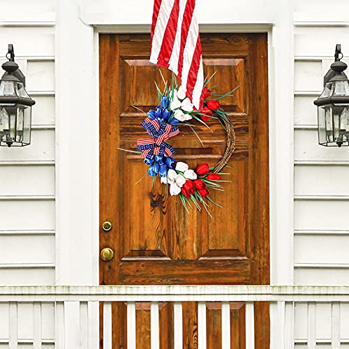 Doreenbow 15 Inch Patriotic Wreath Artificial Flower Wreath For Front Door 4Th Of July Red White And Blue Wreath Tulip Wreaths For Front Door Outside Home Deco #TOP5