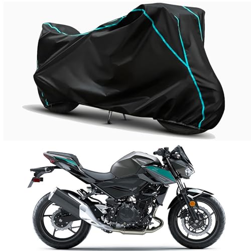 Image of Waterproof Bike Body Cover Compatible for | KawasaZ400 STD | Taffeta Fabric, Sky Piping Design, Bottom Elastic Fit | Dustproof, Sun UV & Rain Protection for All Weather.