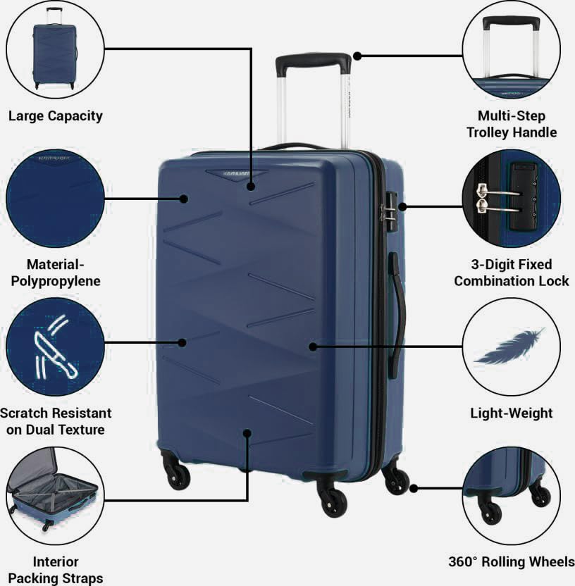 Image of American Tourister KAMILIANT KAM-TRIPRISM TSA Lock Hard-Sided Polypropylene Luggage Set of 3 Trolley Bags (55 cm+68 cm+78 cm) (Navy Blue)