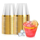 VajilaPhil 50PCS Gold Plastic Cups, 9 oz Clear with Metallic Gold Rim Disposable Cups, Elegant Plastic Tumblers, Fancy Party Cups