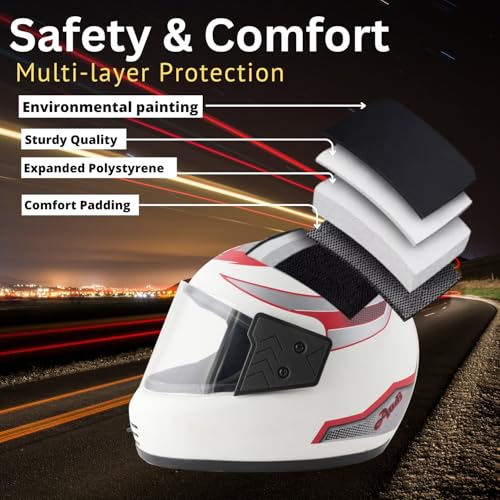 Image of Sage Square Audi Kimi Full Face Helmet | ISI Certified | Clear Visor | Comfort Inner Padding | Designed for Extra Comfort & Style (White Glossy-Red Decal)