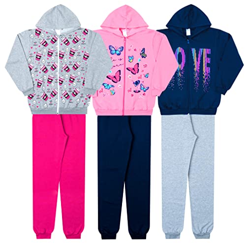 Kit 3 Conjunto Moletom Juvenil Menina Atacado (10, Cinza - Rosa - Marinho)