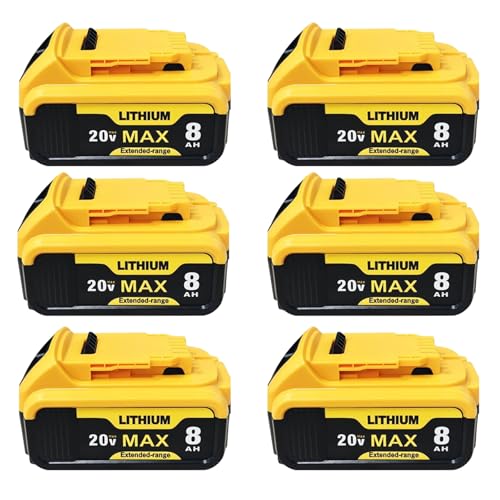 Image of 6Pcs 8.0Ah Replace for Dewalt 20V Max Battery DCB206 DCB204 DCB200, Compatible with Dewalt 20V Cordless Power Tools