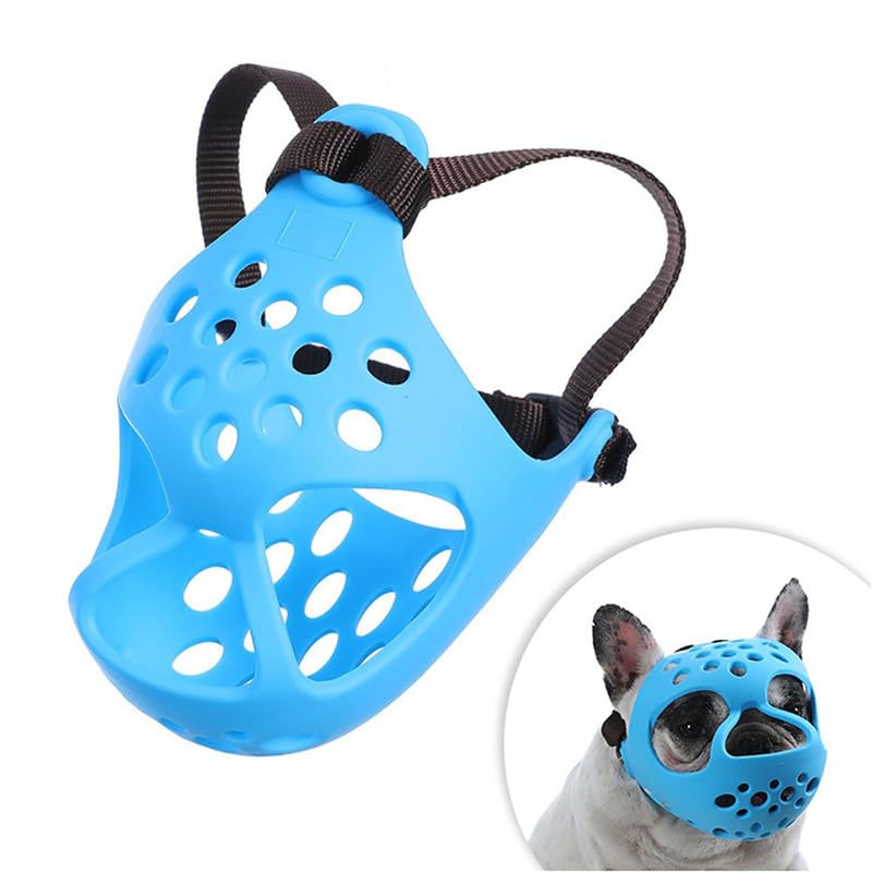 Dog Muzzle Soft Helmet for Brachycephalic Dogs – Anti-Bite & Anti-Chew Protection for French Bulldogs & Pugs(Blue S)