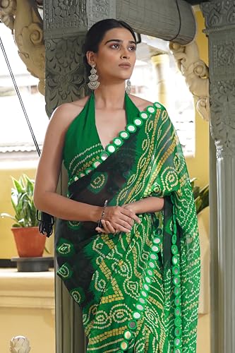 Image of MIRCHI FASHION Women Saree Georgette Traditional Bandhani | Ethnic Printed Sari for Social Gatherings with Unstitched Blouse Piece