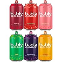 bubly Sparkling Water, 6 Flavor Variety Pack (Blackberry, Lime, Cherry, Grapefruit, Strawberry, Mango), Zero Sugar & Zero Calories, Seltzer Water, 12 Fl Oz Cans (Pack of 18)