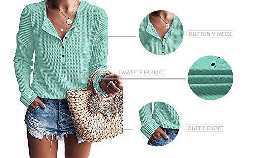 Image of MOLERANI Womens Long Sleeve Waffle Knit Henley Shirts Tunic Tops