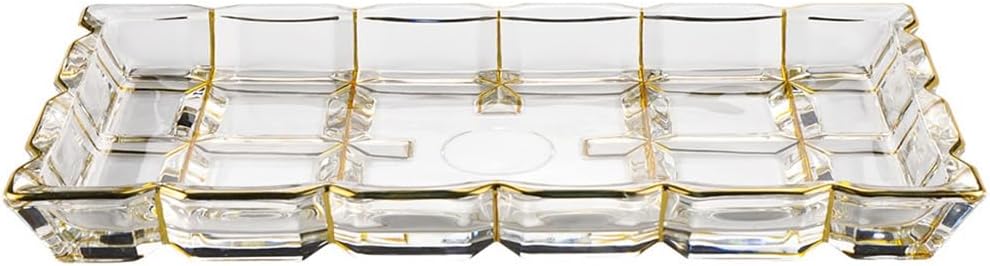 Gold Stained Glass Rectangular Tray, Flat Plate, Fruit, Salad, Steak Dinner, Tea And Sea