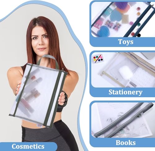 Image of Shuttle Art A4 mesh Zipper Document Pouch Clear File Organizer with Handle,Transparent PVC Folder Bag for School Office Travel,Pastel Zip Document Holder,Stationery Storage Envelope case for Papers