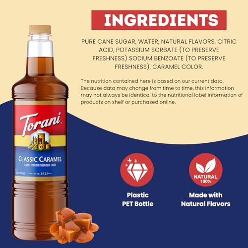 Image of Torani Classic Caramel Syrup 1L with Pump - Lattes, Desserts & More