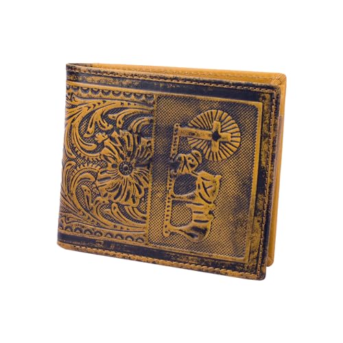 Image of Mens Rodeo Short Wallet Western RFID-Blocking Bifold Leather Wallet with ID Window - Full Grain Leather Wallets Unique Gift for Men, 02--Brown