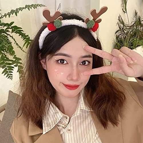 2 Pieces Christmas Headband Elf Headband Multicolored Elf Hat Headband for Girls Women Christmas Party Favors (Deer Horn)