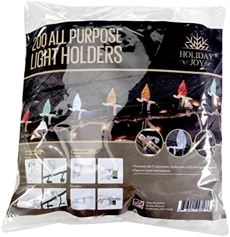 Holiday Joy Christmas Light Clips - Pack of 200 Clear, All-Purpose Gutter Hooks for Outdoor String Lights and Decorations﻿