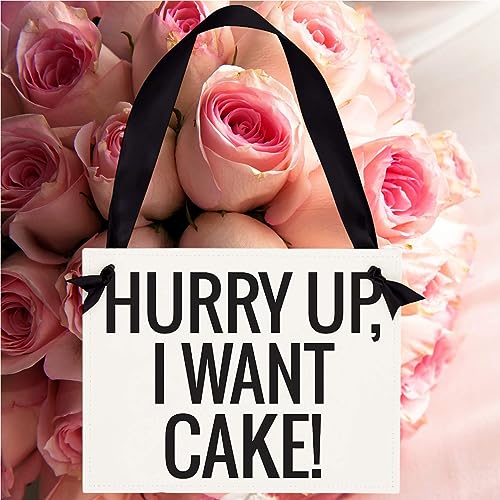 Yumoquee Wedding Memorial Sign Ring Bearer Wedding Sign & Flower Girl Ceremony Banner Classic Hurry Up I Want Cake