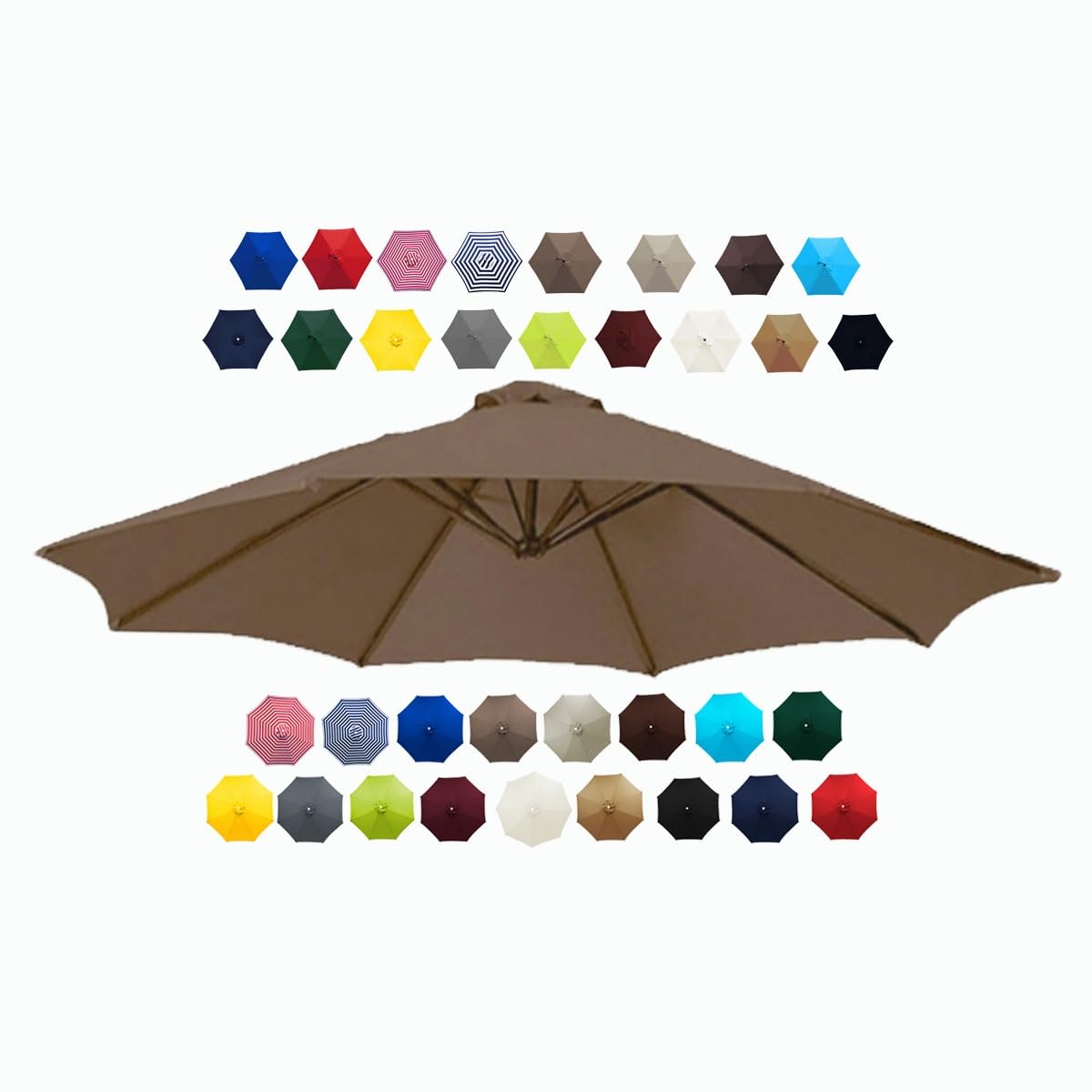 BEEGMA Patio Umbrella Replacement Canopy 6 Ribs 8 Ribs Parasol Canopy Cover for 2.0m 2.30m 2.50m 2.70m 3.0m Multicolor Canopy Replacement Top (Color : Dark top, Size : 2.50m/8.2FT-6Ribs)