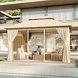 Aoxun 10'x12' Outdoor Patio Gazebo, Heavy Duty Party Tent with Wind-Resistant Ropes, Metal Frame Canopy with Mosquito Nettings and Privacy Screens for Backyard, Deck,Garden, Lawn, (Beige)